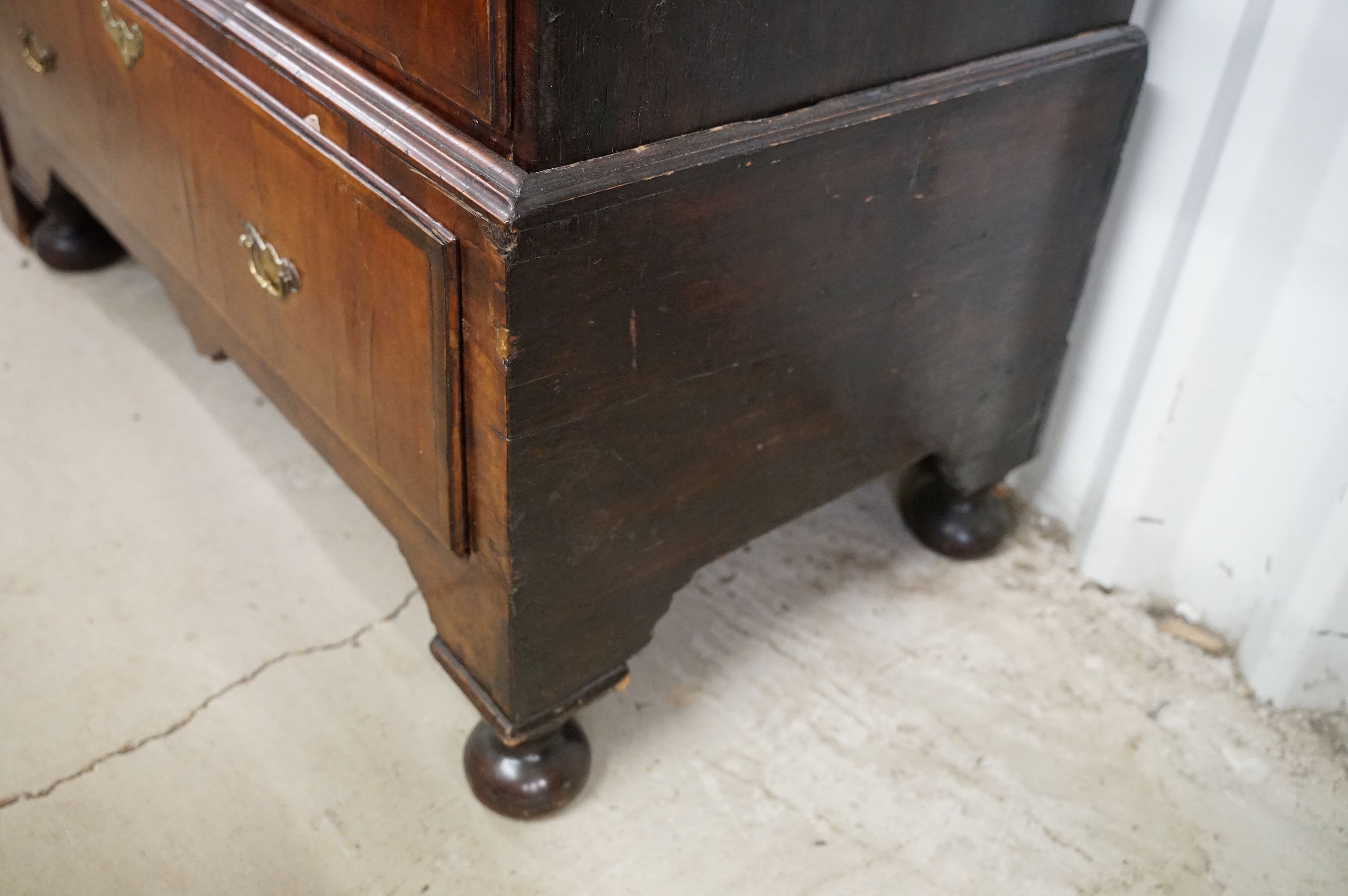 Early 18th century Walnut Chest of Two Short over Four Long Drawers on Stand, with later bun feet, - Image 6 of 7