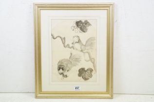 Oriental School, a gilt framed wildlife watercolour of squirrels in a naturalist setting, 37 x 26.