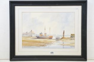 English School, boats in harbour, watercolour, indistinctly signed lower left, 35 x 50cm, framed and