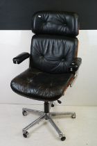 Karl Dittert Stoll Giroflex Black Leather Swivel Office Chair, 72cm wide x 122cm high