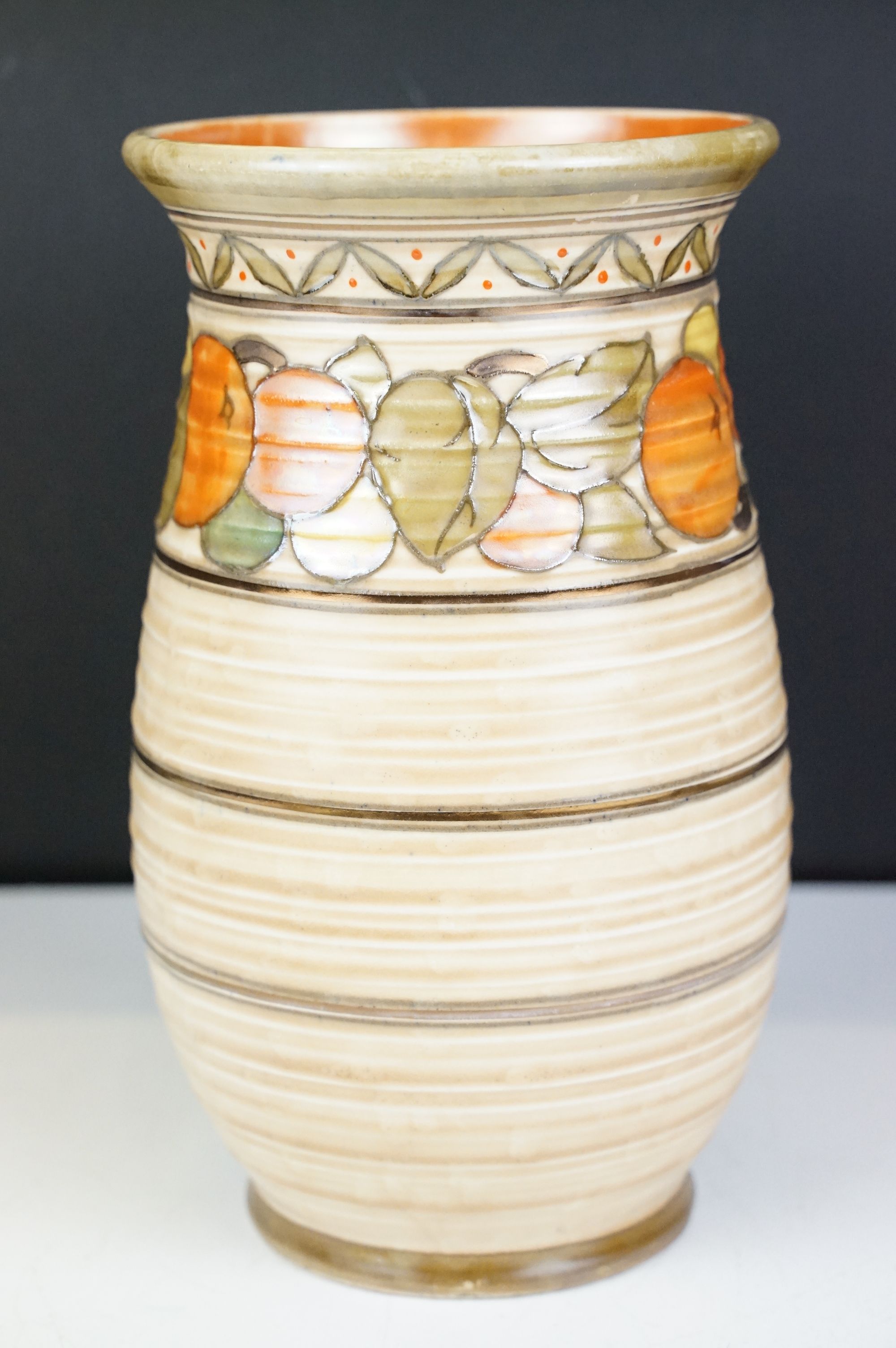 Charlotte Rhead for Crown Ducal - A 'Fruit Border' baluster form vase on ribbed ground, circa 1930's - Image 2 of 13