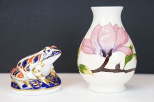 Moorcroft Pottery 'Magnolia' pattern cream ground baluster vase (approx 14cm high), plus a Royal