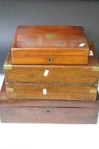 Two Victorian wooden writing boxes (widest approx 40.5cm), together with a 19th century mahogany