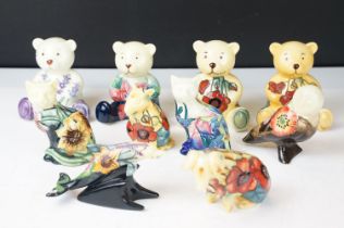 Collection of ten Old Tupton Ware porcelain animals figures with tubelined flroal decoration,