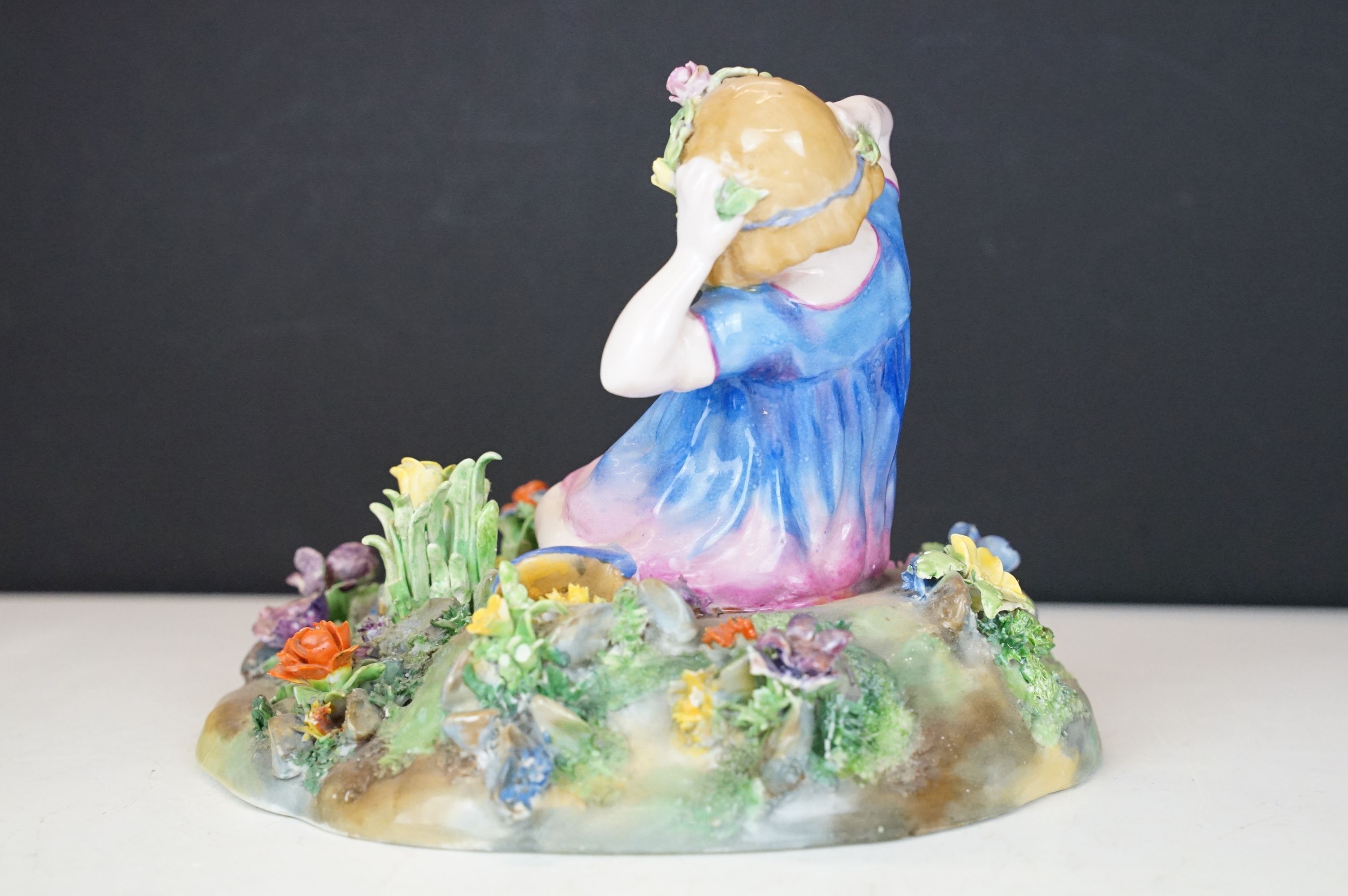 Group of four ceramic figures to include a Crown Staffordshire floral encrusted figure of a girl - Image 4 of 16
