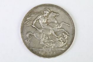 A British King Edward VII silver full crown coin (F/VF)