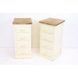 Pair of painted pine bedside chest of four drawers, each 34cm wide x 40cm deep x 71cm high