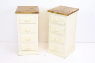Pair of painted pine bedside chest of four drawers, each 34cm wide x 40cm deep x 71cm high