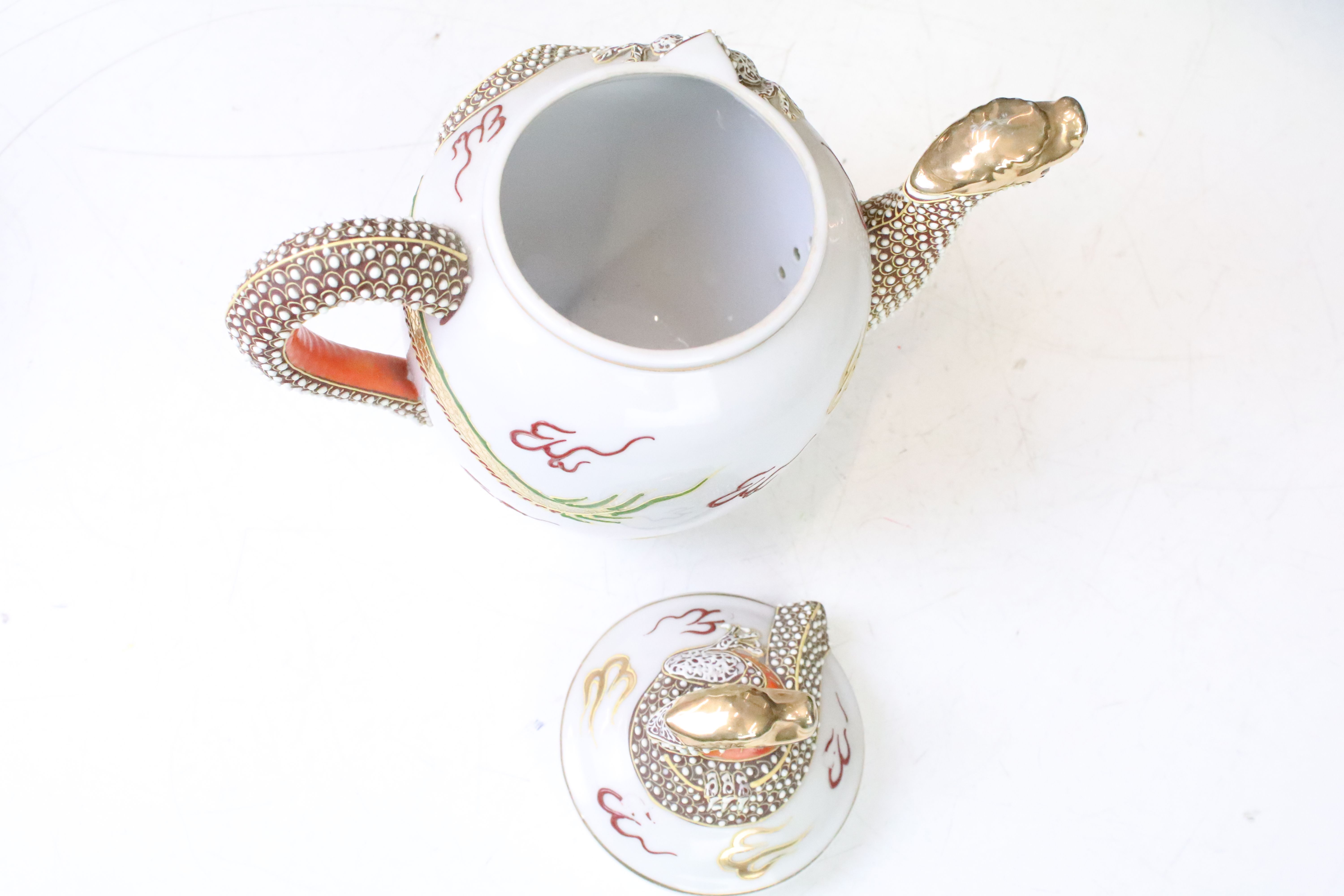 Mid Century Japanese tea set having a white ground with gilt and enamelled dragon detailing, - Image 6 of 17