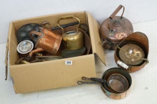 Collection of mixed brass & copper wares, 19th century onwards, to include a copper jam pan (