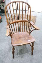 19th century Ash and Elm Hoop and Stickback Elbow Chair, 60cm wide x 103cm high