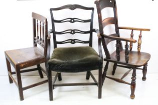 19th century Beech and Elm Ladder Back Elbow Chair, Early 19th century Elbow Chair and 19th