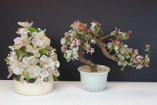 Two 20th Century gemstone ornamental trees to include a bonsai tree set within a celadon base