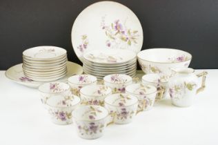 G.D. & Cie Limoges floral tea set with gilt details, pattern no. 959, to include 9 teacups &