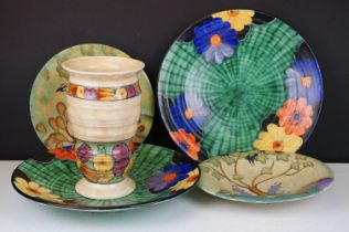 Group of Crown Devon ceramics, circa 1930's, to include a pair of 'Mattitia' large circular