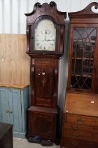 19th century Rosewood and Satinwood Inlaid 8 day Longcase Clock, the painted enamel arched dial with