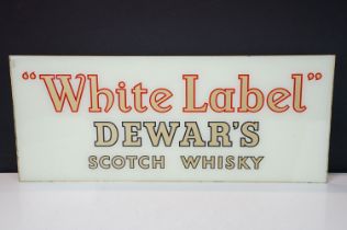 Vintage reverse printed glass "White Label" Dewar's Scotch Whisky sign having gilt lettering on a