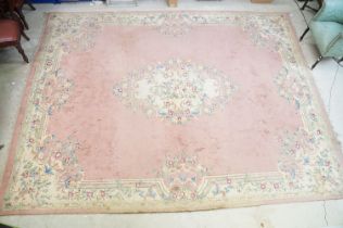 Large Pink and Cream Floral Patterned Rug, 390cm x 308cm