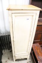 Painted pine store cupboard with drawer beneath, 45cm wide x 40cm deep x 136cm high