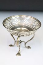 A fully hallmarked sterling silver three footed bonbon dish together with a box paper knife with