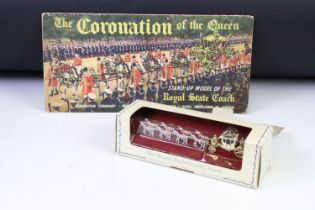 A corronation of the queen pop up book together with a contemporary Matchbox model of yesteryear