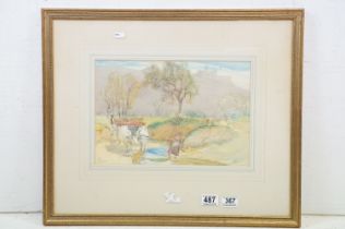 Joseph Walter West (1860-1933) driving cattle, watercolour and pencil, signed with monogram and