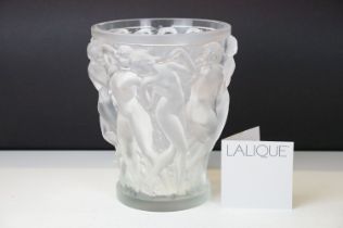 Lalique Bacchantes frosted glass vase having moulded relief of dancing female nudes after the