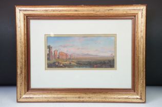 18th / 19th century, a gilt framed Classical oil painting landscape with ancient ruins, figures