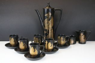 Mid 20th C Portmeirion ' Phoenix ' coffee set for six, by John Cuffley, to include coffee pot, 6