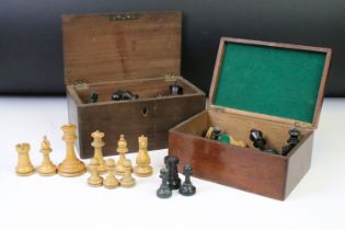 A collection of mainly early 20th century boxwood chess pieces to include Jaques examples within two