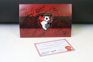 Football Autographs - 2017/18 Bournemouth Football Club crest on photo paper signed by approx 15