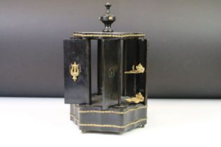 19th Century Victorian cigar dispenser constructed from ebonised wood of hexagonal form with six