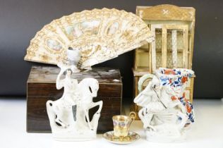 Mixed ceramics & collectables to include a Victorian coromandel box (29cm wide), wooden apprentice /