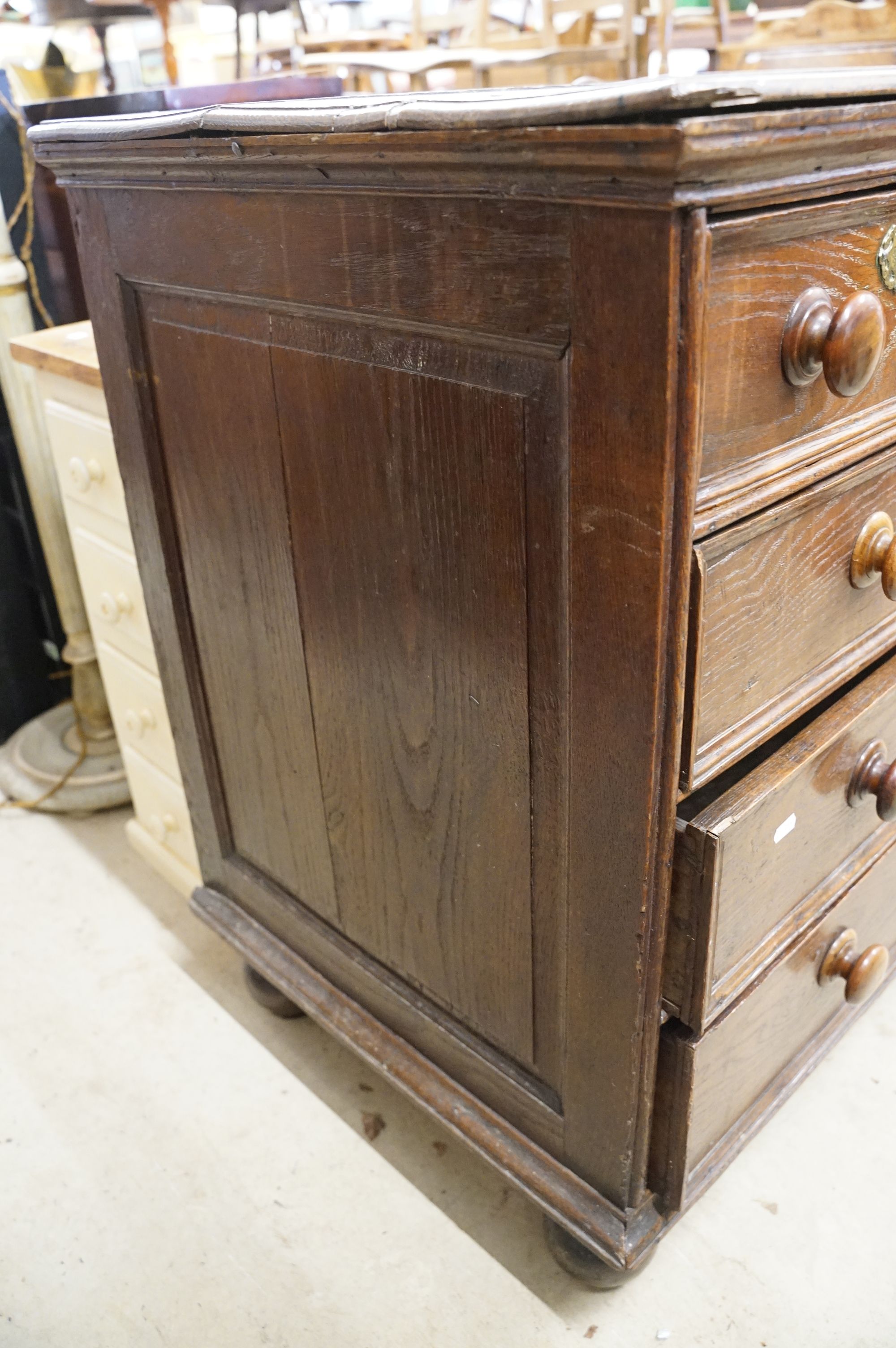 18th century Oak Chest of two short over three long drawers with moulded fronts raised on bun - Image 4 of 8