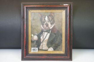Oil on board, a study of a dandy French bulldog, 24 x 19cm, framed and glazed