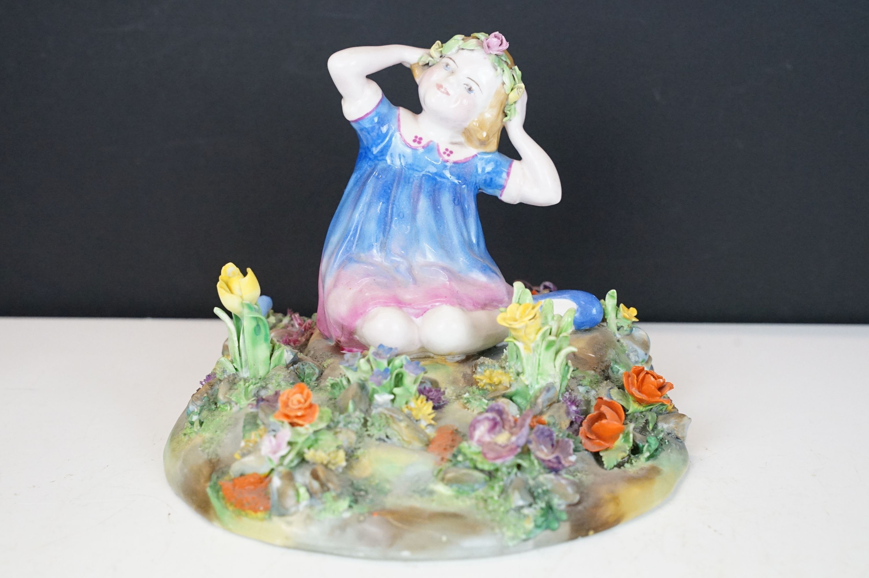 Group of four ceramic figures to include a Crown Staffordshire floral encrusted figure of a girl - Image 2 of 16