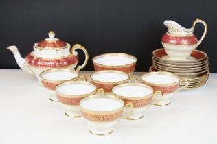 Copeland Spode / Spode ' Arundel ' pattern tea set for six, with pink & gilt decoration, pattern no.