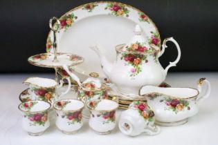 Royal Albert Old Country Roses ceramics to include tea pot, cake stand, creamer jug, tea cups,