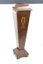 Mahogany Inlaid Pedestal Stand of sarcophagus form in the Regency manner, 29cm wide x 110cm high