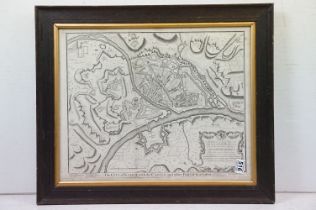 18th century, a framed engraving map of the city of Namur with the castle and fortifications, 42 x