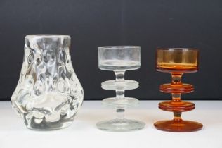 Wedgwood Sherringham pattern two-ringed glass candle holders, designed by Ronald Stennett Wilson, to