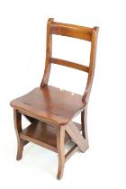 Hardwood Metamorphic Library Chair converting to steps, 43cm wide x 89cm high