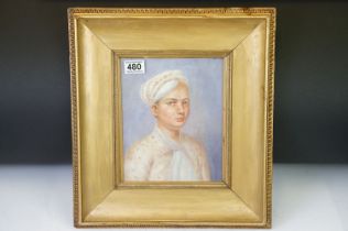 A gilt framed oil painting of a young maharaja, 23.5 x 19cm, framed and glazed