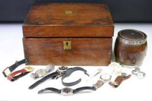 A group of mixed collectables to include wristwatches, cut throat razors, lighters, powder