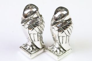 Pair of silver plated penguin condiments