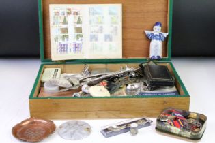 A group of mixed collectables to include pocket watch, medal, art nouveau copper ashtray,