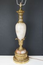 Large 20th Century onyx & brass table lamp, of baluster form, with acanthus leaf detail, raised on a