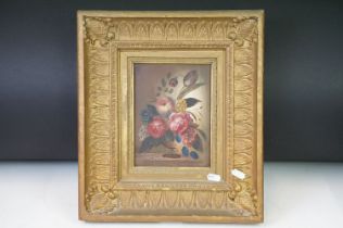 English School, still life goblet of flowers, oil on panel, 19.5 x 14.5cm, gilt framed