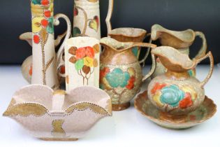 Collection of Art Deco style Ditmar Urbach Czechoslovakian ceramics to include jugs, basket, and