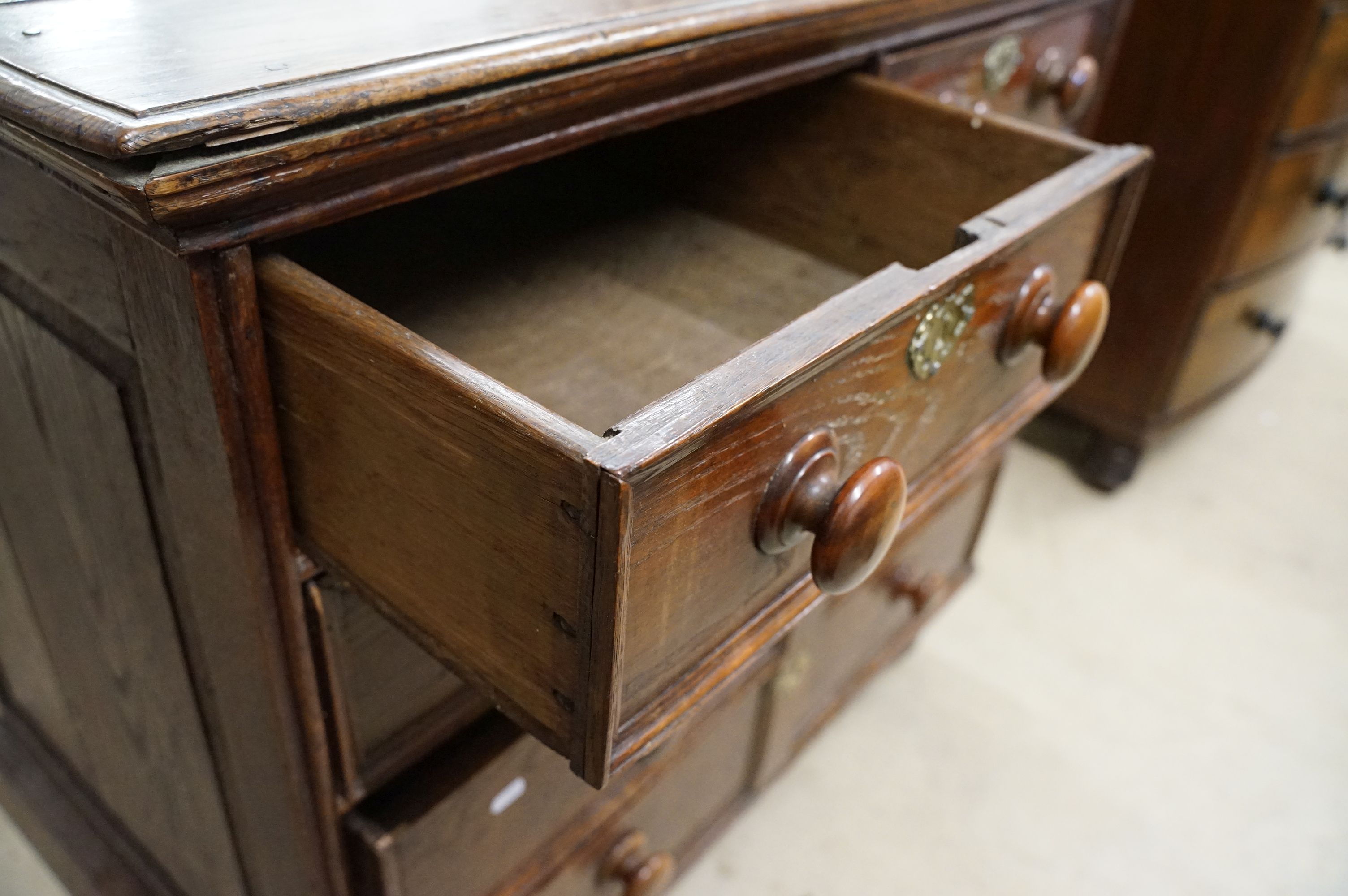 18th century Oak Chest of two short over three long drawers with moulded fronts raised on bun - Image 6 of 8